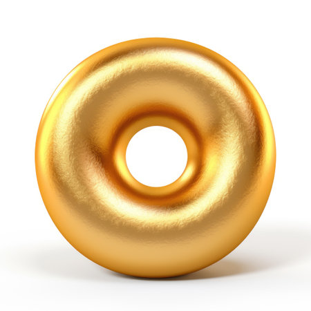 A golden doughnut on a white surfaceの素材