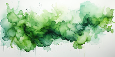 A painting of green ink on a white backgroundの素材