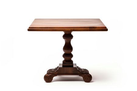 A wooden table with a wooden top on a white backgroundの素材