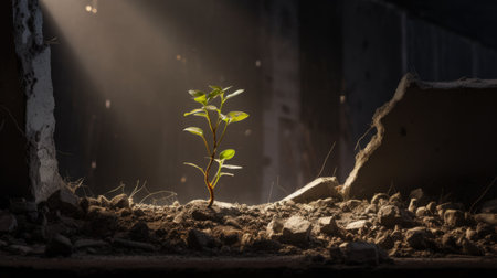 A small plant sprouting out of the ground, a powerful symbol of resilience and hope.の素材
