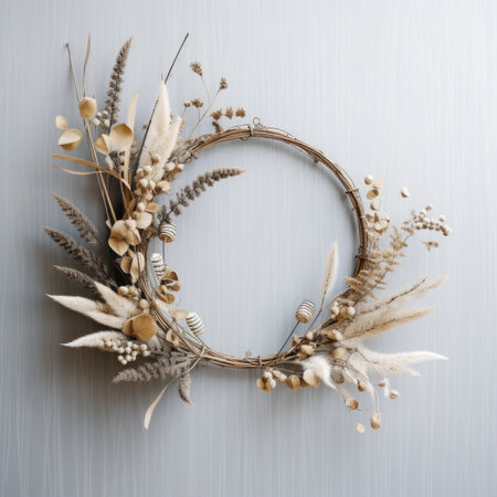 A wreath made of dried flowers and leavesの素材