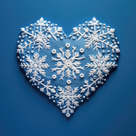 A heart shaped cookie with snowflakes on itの素材