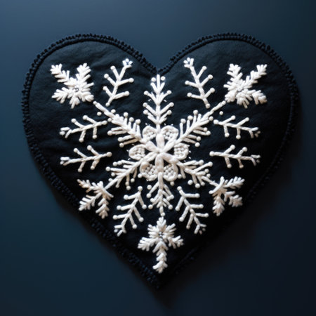 A black heart with white snowflakes on itの素材