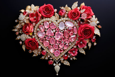 A heart shaped brooch with roses and pearlsの素材