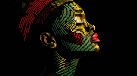 A close up of a womans face with a black background, African History Month patternの素材