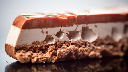 A close up of a piece of energy bar on a plate, healthy protein bar.の素材