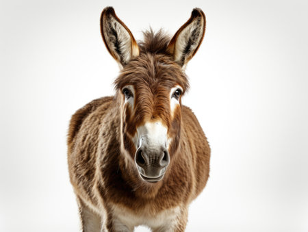 A brown donkey standing on top of a white floor, clipart on white backgroundの素材