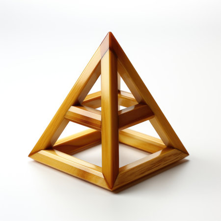 A wooden pyramid on a white surface, clipart on white backgroundの素材