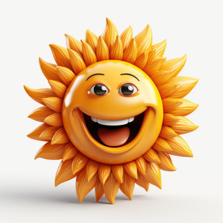 A smiling sun with a big smile on it"s face, clipart on white backgroundの素材