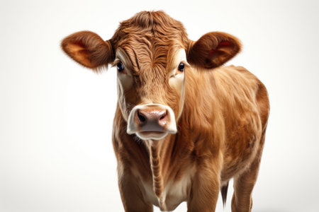 A brown cow standing on top of a white floor, clipart on white backgroundの素材