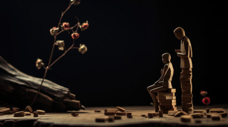 A couple of figurines sitting next to each otherの素材