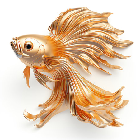 A gold fighting fish is shown on a white surfaceの素材