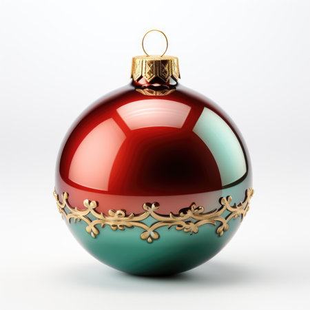 A red and green christmas ornament on a white background, clipart on white backgroundの素材