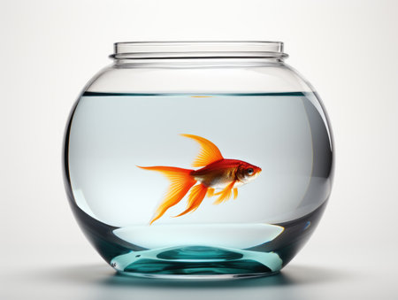 A goldfish in a bowl of water, clipart on white backgroundの素材