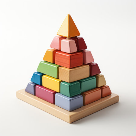 A stack of colorful wooden blocks sitting on top of each otherの素材