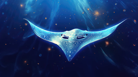 A manta ray swimming in the oceanの素材