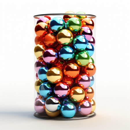 A glass filled with lots of colorful christmas balls, clipart on white backgroundの素材