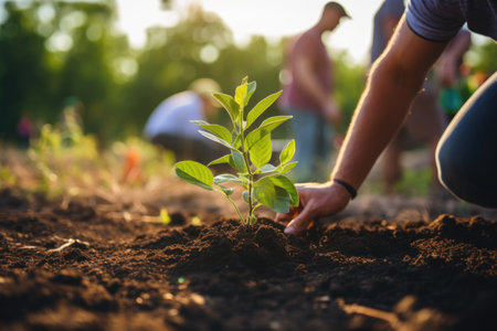 People from local communities planting treesの素材