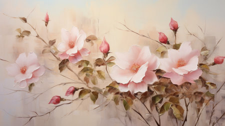 A painting of a bunch of pink flowersの素材
