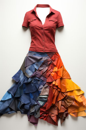 A womans dress made out of colored paperの素材