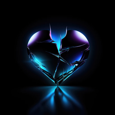 A broken glass heart on a black backgroundの素材