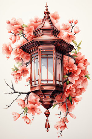 A watercolor painting of a lantern hanging from a treeの素材