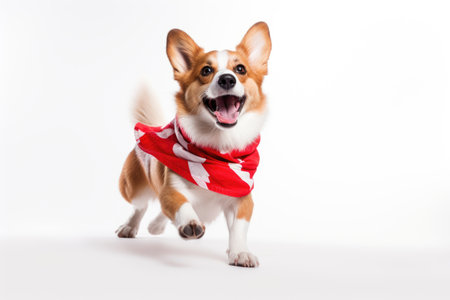 A small dog wearing a red and white scarfの素材