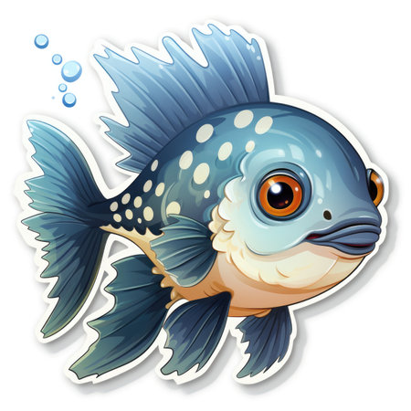 A blue fish with spots on its faceの素材
