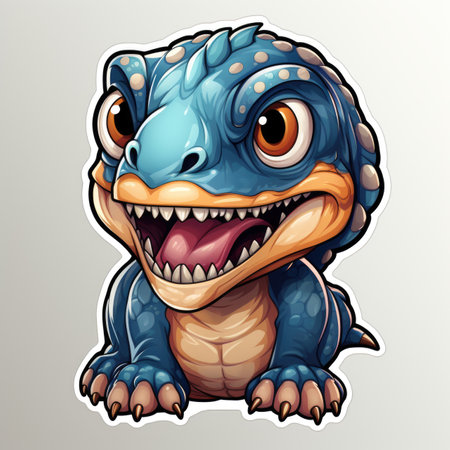 A sticker of a cartoon blue dragonの素材