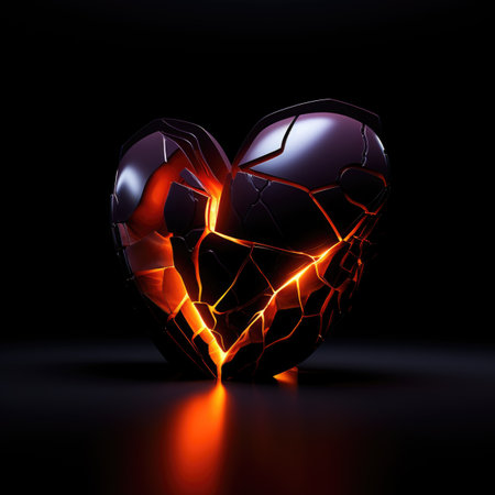 A broken heart is shown on a black backgroundの素材