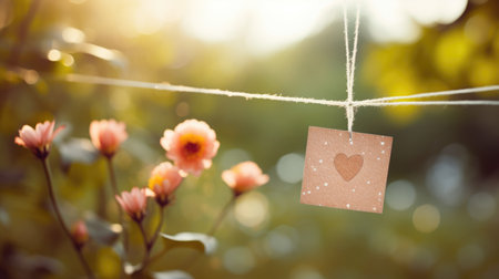 A card with a heart hanging from a stringの素材