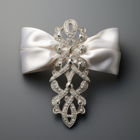 A brooch with a white ribbon and a bowの素材