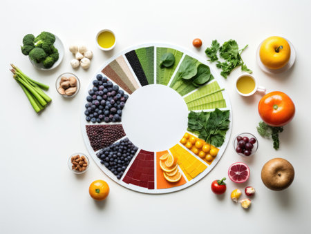 A plate with a variety of fruits and vegetables on itの素材