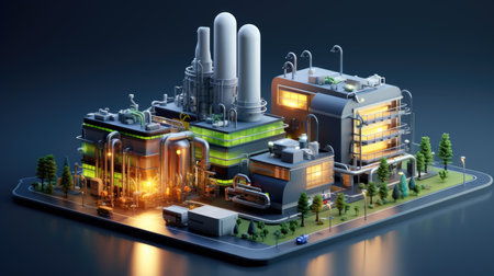 A factory with a lot of smoke coming out of itの素材