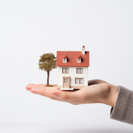 A person holding a miniature house in their handの素材