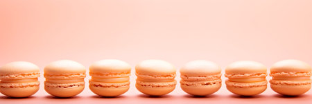 A row of macarons sitting next to each other, on peach fuzz background.の素材