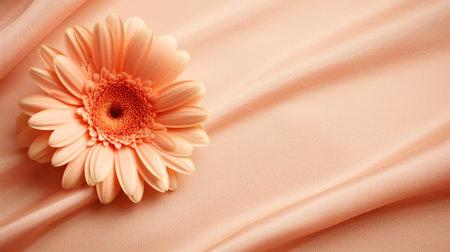 A single flower sitting on top of a pink cloth, on peach fuzz background.の素材