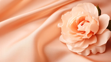A single flower sitting on top of a pink cloth, on peach fuzz background.の素材