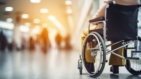 A person in a wheelchair in an airportの素材