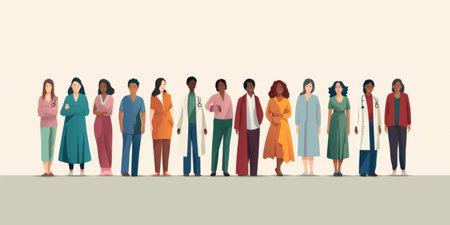 A group of people standing next to each otherの素材