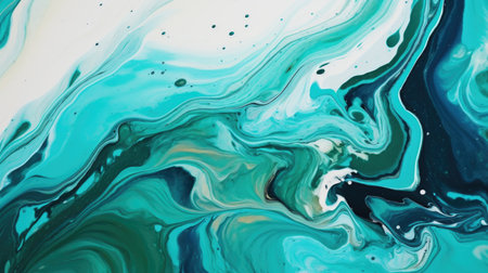 A close up of a painting of blue and greenの素材