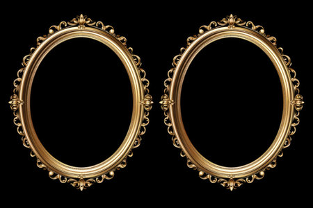 A pair of gold oval frames on a black backgroundの素材