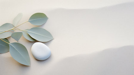 A couple of rocks sitting on top of a sandy beach, simple natural zen background.の素材