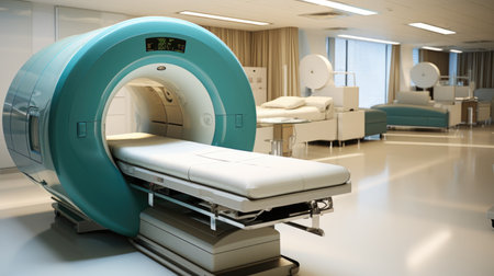 A hospital room with a ct machine in the middle of the roomの素材