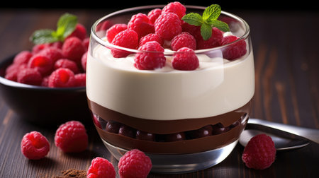 A dessert with chocolate and raspberries in a bowl, Valentines day desserts.の素材
