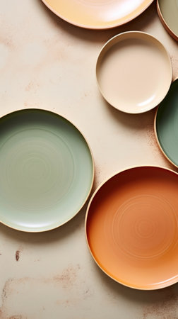 A group of plates sitting on top of a tableの素材