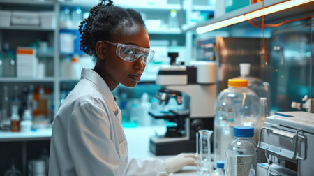 African female scientist, catalyst for innovation, breaking barriers with intellect and grace in academic research laboratoryの素材