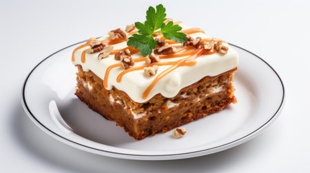 A piece of carrot cake on a white plateの素材