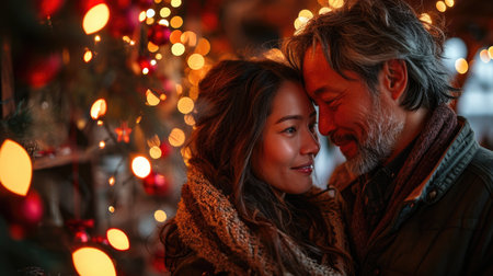 A man and a woman standing next to each other, celebrate Valentines Day with a mature romanceの素材