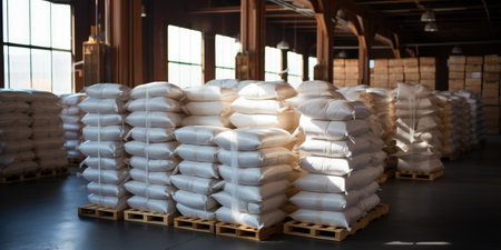 A large pile of white bags sitting on top of a palletの素材